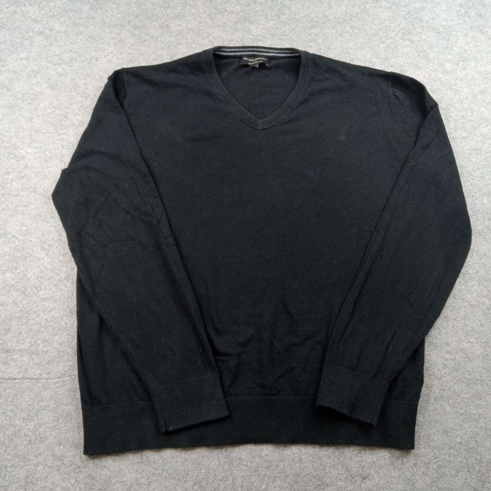 Banana Republic Sweater Mens Large‎ Black V Neck Cotton Rayon Silk Cashmere Knit